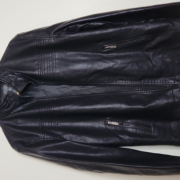American Breed Men's Black Pleather Moto Racer Jacket Size M - Picture 6 of 6